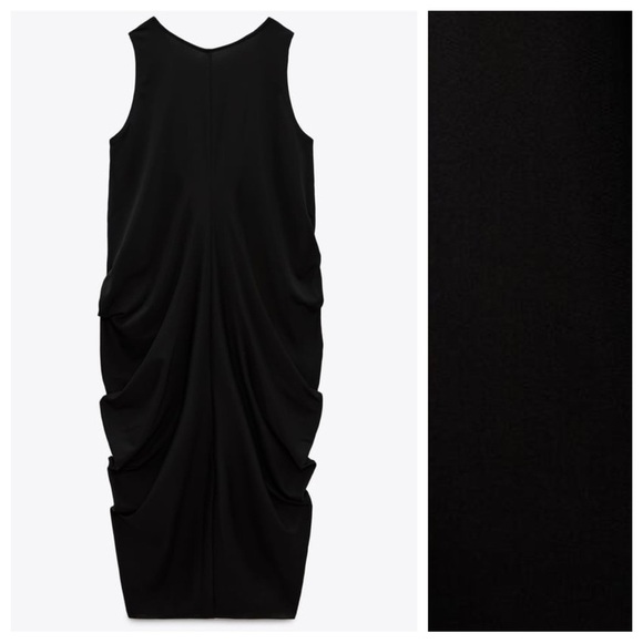 NWT. Zara Black Rolled Midi Dress with Back Deep Neck. Size XS-S. - Picture 5 of 10